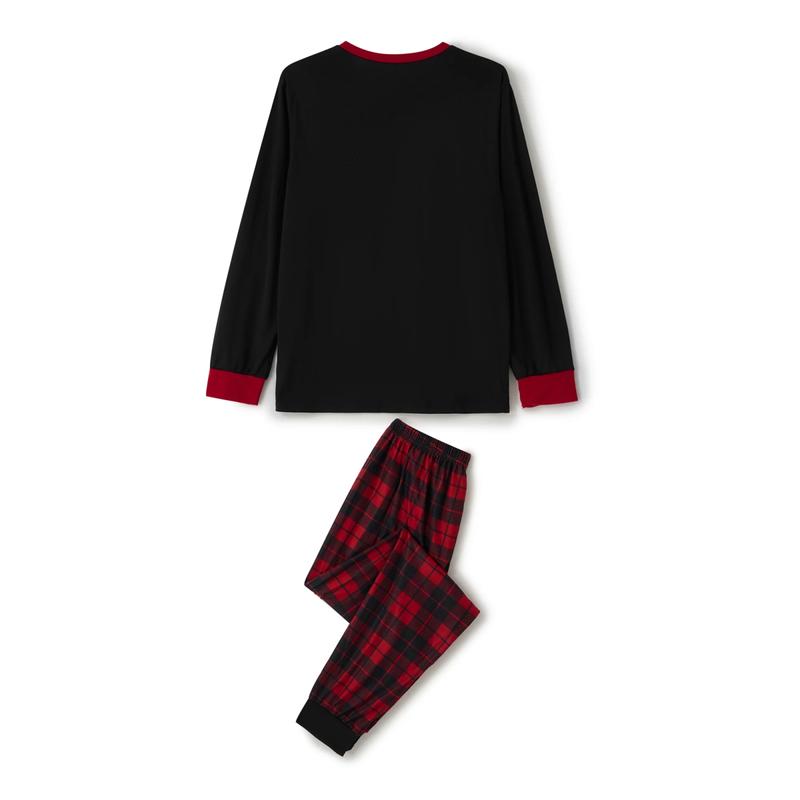 Christmas Family Matching Pajamas Letter Print Long Sleeve Tops and Plaid Pants for Loungewear Soft Sleepwear