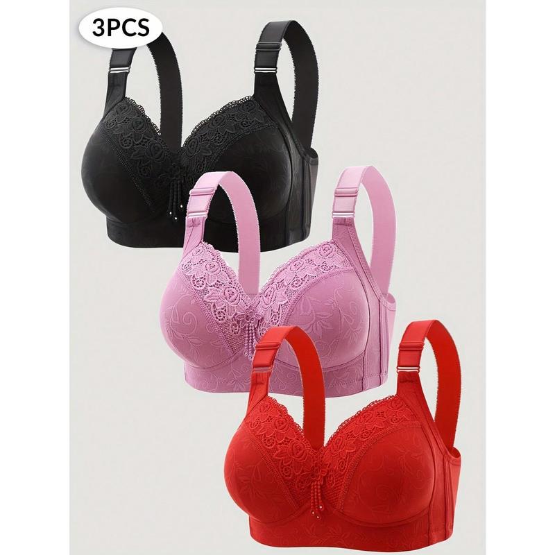 3 Pieces Luxury Lace Rims-Free Bra With Side-Closed Breasts And Big Breasts With Minor Plastic Underwear.