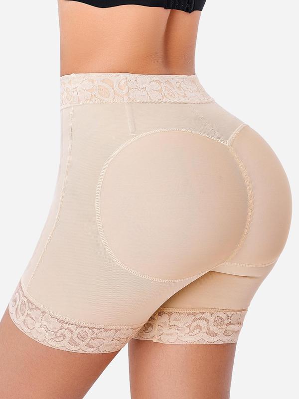 Women's Zipper Front Contrast Lace High Waist Shapewear Shorts, Tummy Control Butt Lifting Shaper, High Stretch Shapewear Bottoms for Daily Wear