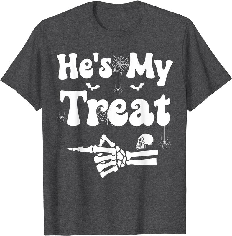 He's My Treat Skeleton Couples Matching Couple Halloween T-Shirt, Couples Matching Shirt, Funny Gift Tee