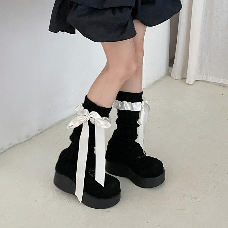 Women Knit Leg Warmer, Sweet Bow Calf Cover Boot Socks Streetwear for Daily Party