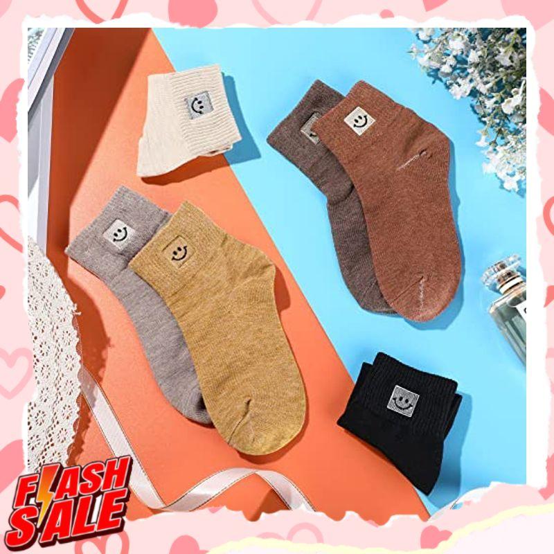 Jiuguva 6 Pairs Smile Face Socks Women Socks Cute Ankle Length Cotton Novelty Socks