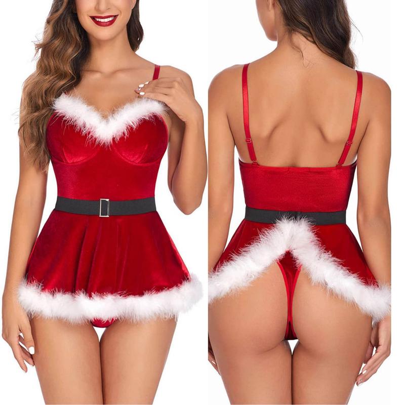 2024 New Christmas Sexy Lingerie Adult Sexy Sling One-Piece Bow Christmas Suit