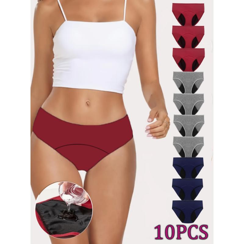 10pcs Menstrual Period Panties, Comfy & Breathable Full-Coverange Anti-Leak Panties, Women's Lingerie & Underwear