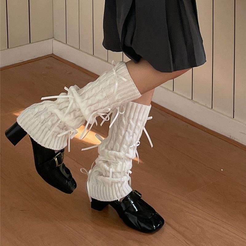 Women Knit Leg Warmer, Sweet Bow Calf Cover Boot Socks Streetwear for Daily Party