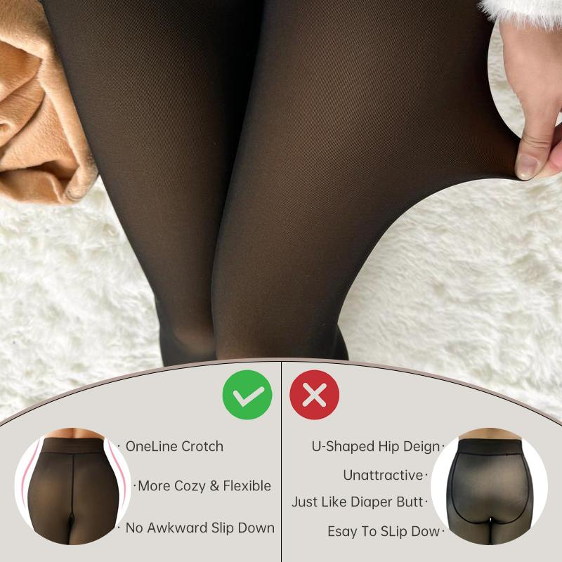 Fleece Lined Tights Womenswear Size XS - XXL Thermal Winter Basic Leggings Thick Semi-Transparent Underwear Pantyhose Closed Foot