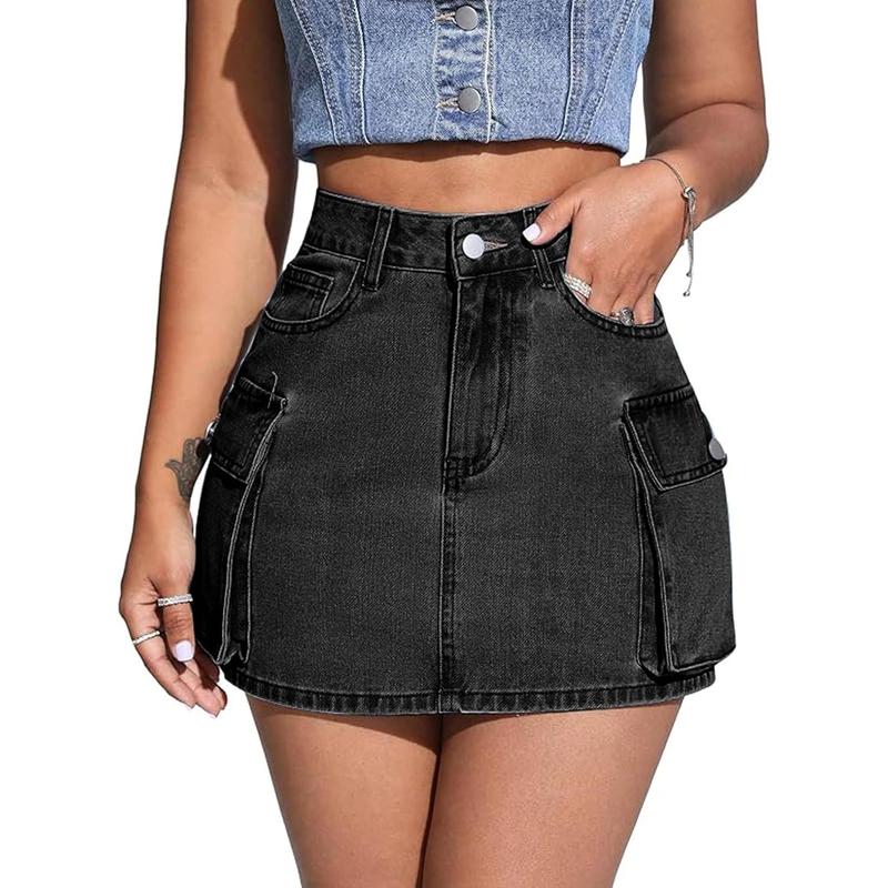 Low Waist Denim Skirts Jean Skirts with Pockets Y2K Mini Cargo Skirt Suitable for Women's Daily Leisure Travel Fashion Womenswear Bottom Modal