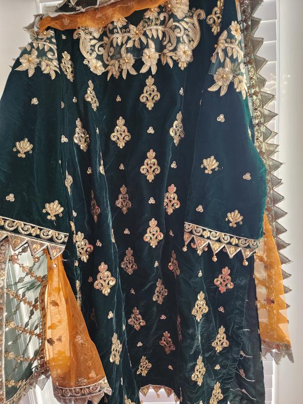 Pakistani Velvet Overalls with Net and Organza Dupatta and Silk Trouser for Women - Suits, Womenswear