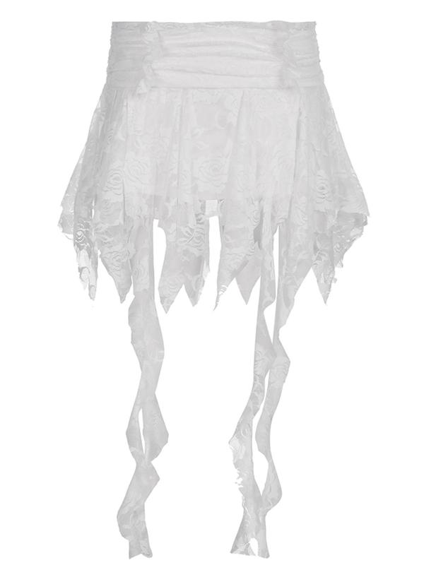 Women's Ruffle Sheer Floral Lace Skirt, Asymmetrical Hem Drop Waist Short Skirt for Party Club Dating, Ladies All Seasons Bottoms