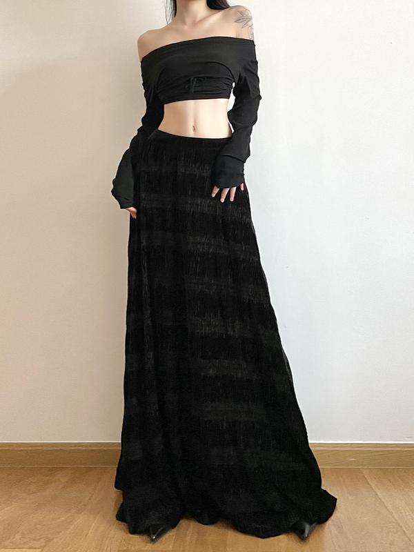 Women's Textured High Waist A Line Velvet Skirt, Street Fashion Long Skirt For Daily Wear, Ladies Bottoms For All Seasons