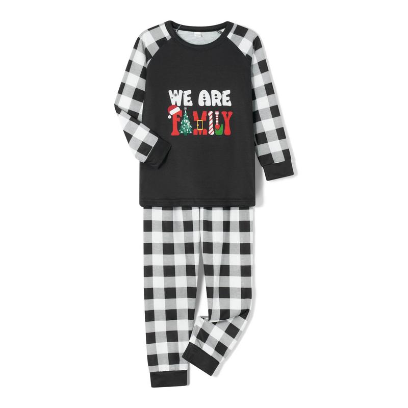 Christmas Family Pajamas Matching Set Letter Print Long Sleeve Tops and Plaid Pants Sleepwear