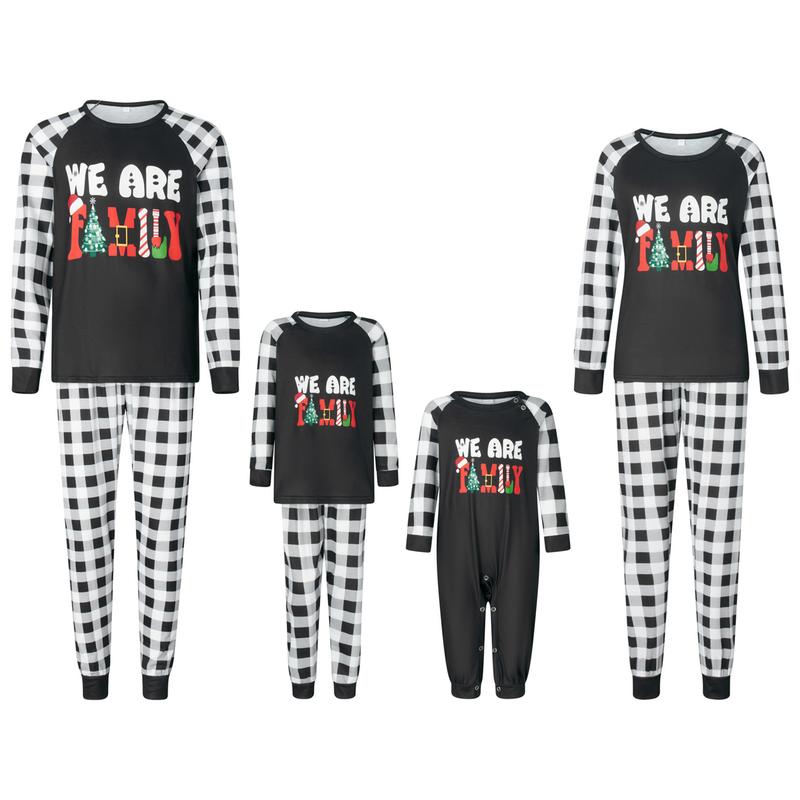 Christmas Family Pajamas Matching Set Letter Print Long Sleeve Tops and Plaid Pants Sleepwear