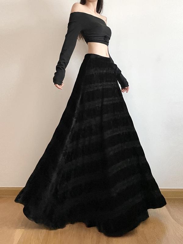 Women's Textured High Waist A Line Velvet Skirt, Street Fashion Long Skirt For Daily Wear, Ladies Bottoms For All Seasons