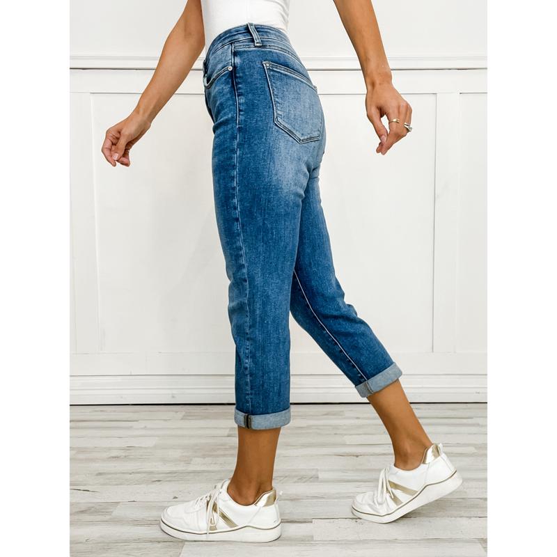 SPECIAL A Mid Rise Tummy Control Slim Boyfriend Jeans