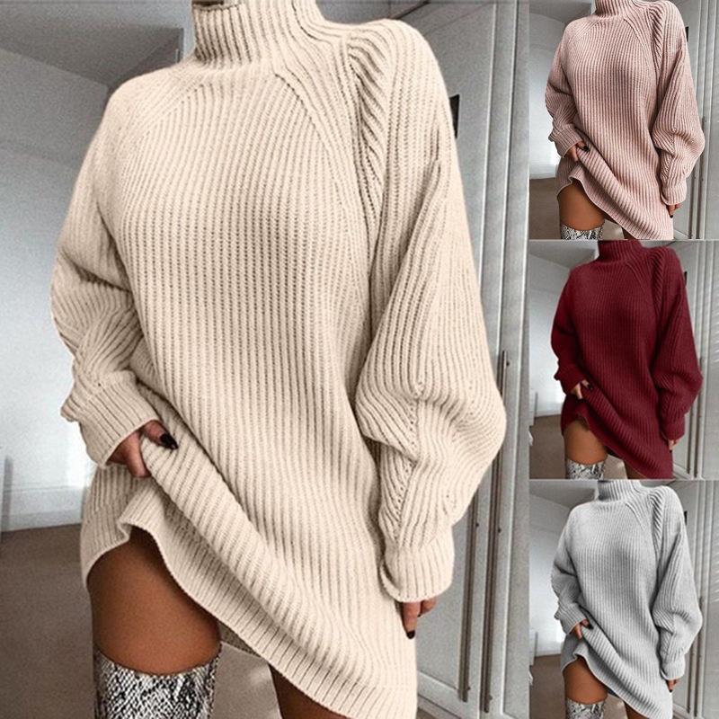 Minimalist Womenswear Summer Casual Wear | Basic Turtleneck Longsleeve Knit Dress | Stylish & Comfortable for Any Season