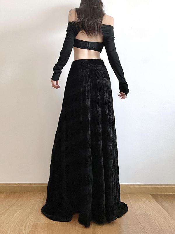 Women's Textured High Waist A Line Velvet Skirt, Street Fashion Long Skirt For Daily Wear, Ladies Bottoms For All Seasons