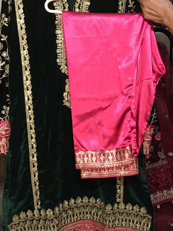 Pakistani Velvet Overalls with Net and Organza Dupatta and Silk Trouser for Women - Suits, Womenswear