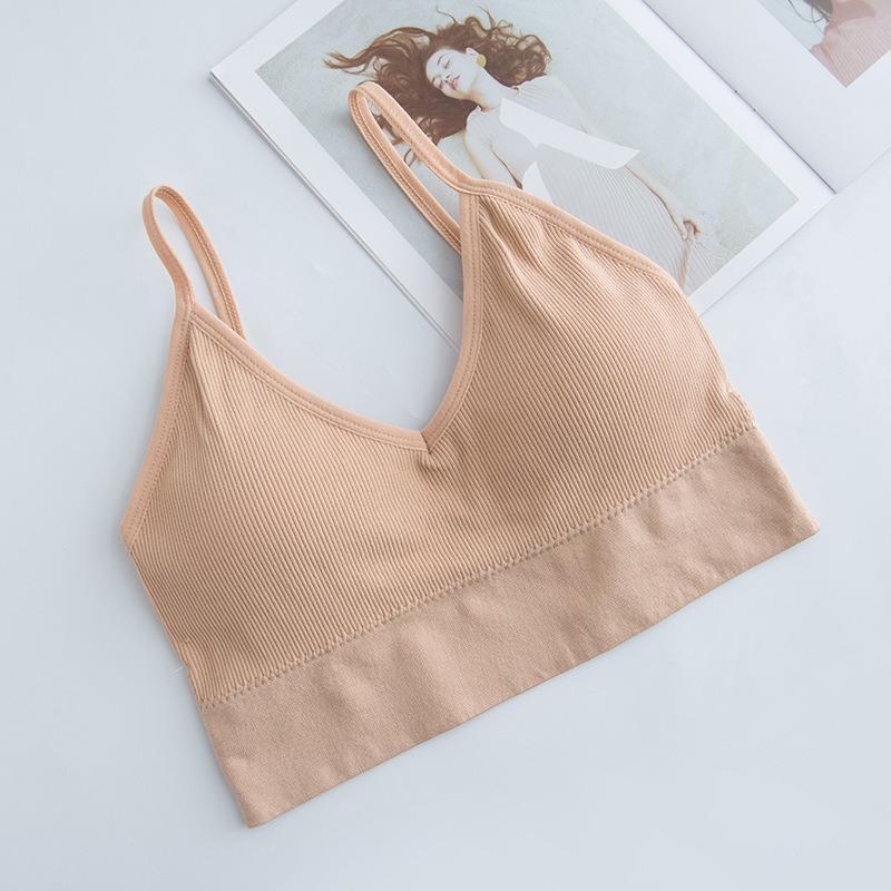 8PCs Solid Color Ribbed Wireless Cami Bralette - Ultra Comfy, Breathable, Removable Padding, Sporty Chic Lingerie for Teen Women - Soft Polyamide Knit Fabric, Wireless, No Sheer Womenswear Underwear