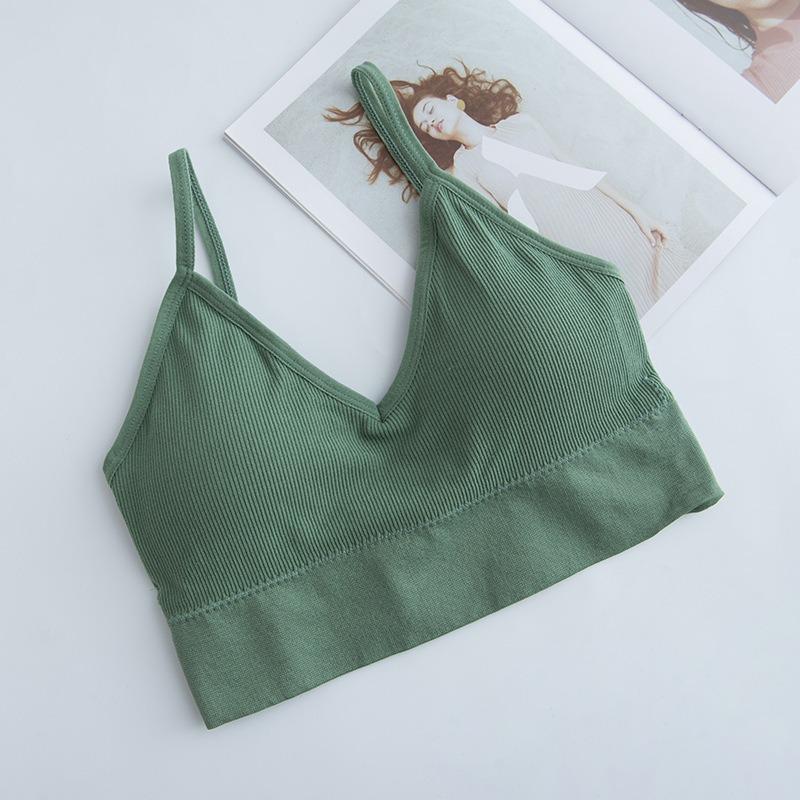 8PCs Solid Color Ribbed Wireless Cami Bralette - Ultra Comfy, Breathable, Removable Padding, Sporty Chic Lingerie for Teen Women - Soft Polyamide Knit Fabric, Wireless, No Sheer Womenswear Underwear