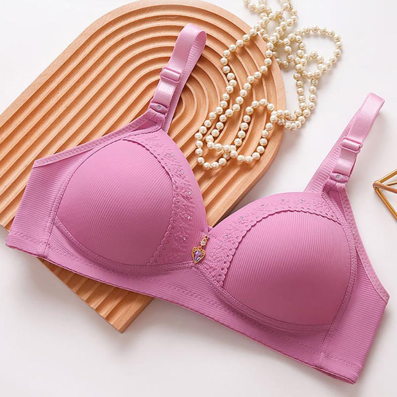 Women Plus Size Full Solid Color Cup Bra Wire-Free with Side Gather