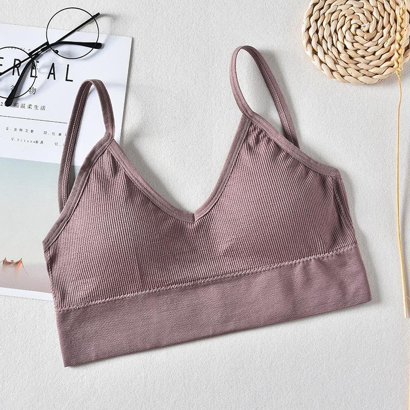 8PCs Solid Color Ribbed Wireless Cami Bralette - Ultra Comfy, Breathable, Removable Padding, Sporty Chic Lingerie for Teen Women - Soft Polyamide Knit Fabric, Wireless, No Sheer Womenswear Underwear