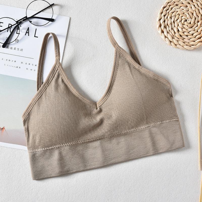 8PCs Solid Color Ribbed Wireless Cami Bralette - Ultra Comfy, Breathable, Removable Padding, Sporty Chic Lingerie for Teen Women - Soft Polyamide Knit Fabric, Wireless, No Sheer Womenswear Underwear