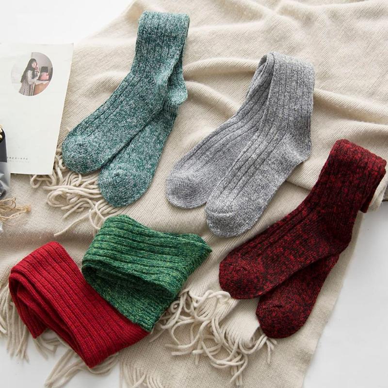 3 Pairs Women Winter Wool Cable Knit Crew Knee High Boot Socks,Size 5-11 W605,Christmas gift