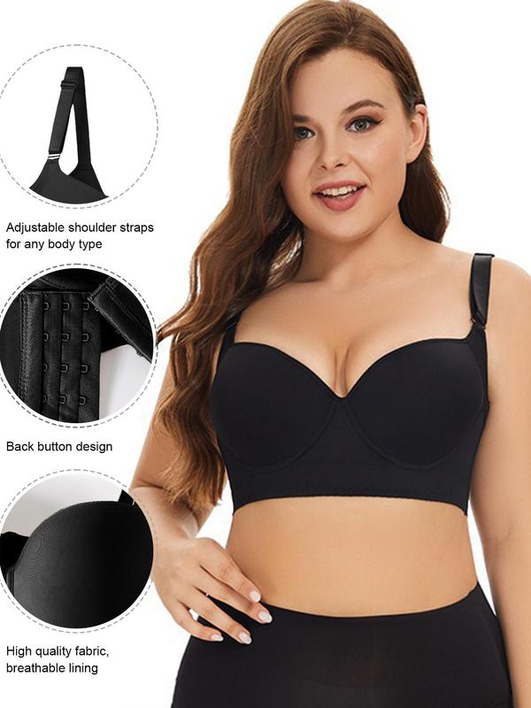 Women's Solid Adjustable Strap Underwire Bra, Casual Comfy Breathable Full Coverage Bra, Women's Lingerie for All Seasons