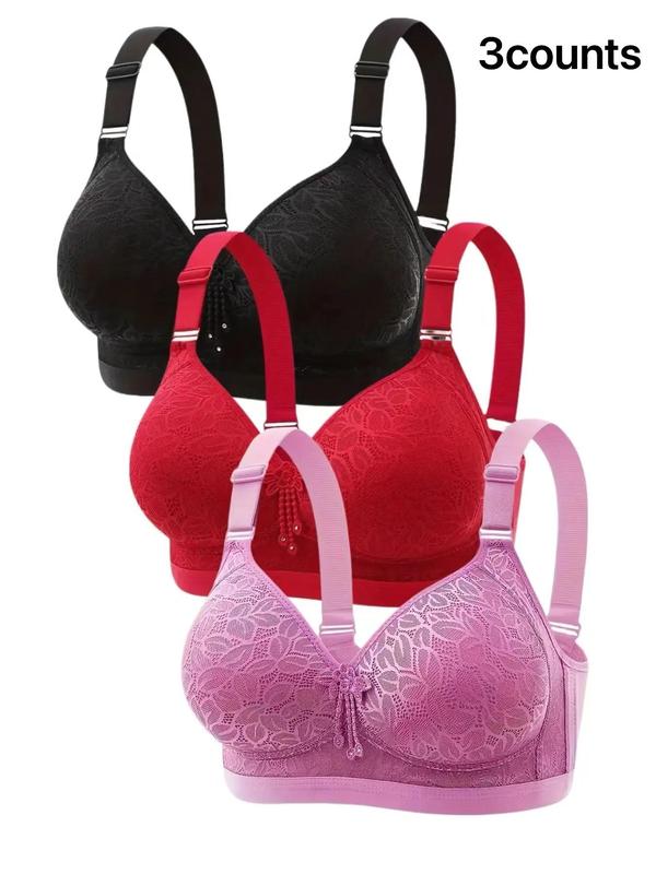 Women's Contrast Lace Push Up Bra, Adjustable Strap Wireless Bra, Soft Comfortable Breathable Lingerie for Daily Wear