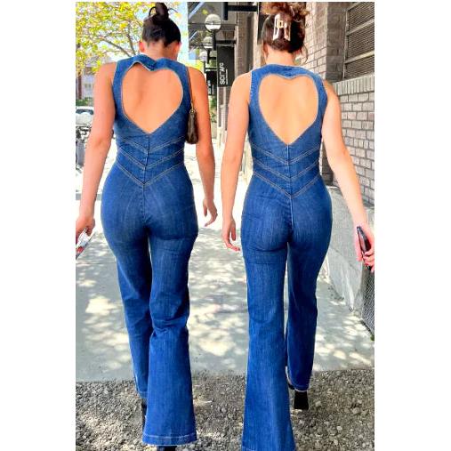 High-Waist Retro Slim Denim Jumpsuit