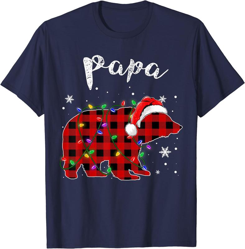 Red Plaid Papa Bear Buffalo Matching Family Pajama Christmas T-Shirt