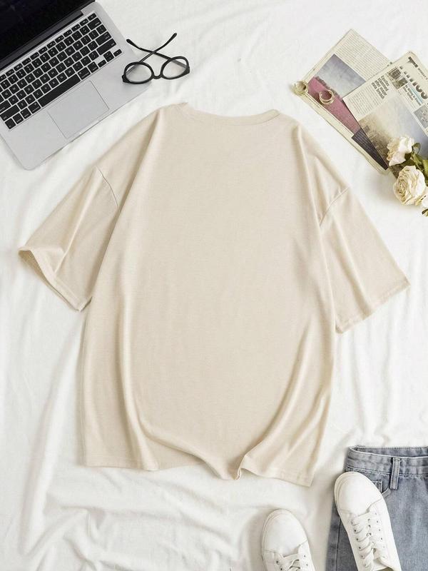 Women's Letter Print Round Neck Tee, Summer Clothes Women, Casual Fashion Drop Shoulder Short Sleeve T-shirt for Summer, Summer Outfits, Graphic Tees, Women's Top for Daily Wear