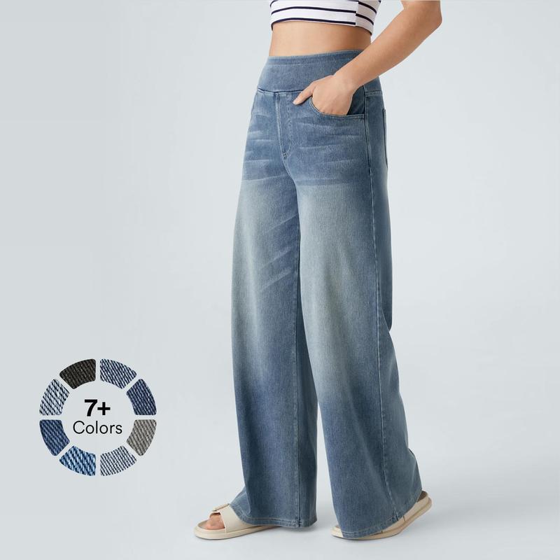 Halara Halara Flex™ High Waisted Multiple Pockets Wide Leg Washed Stretchy Knit Casual Jeans