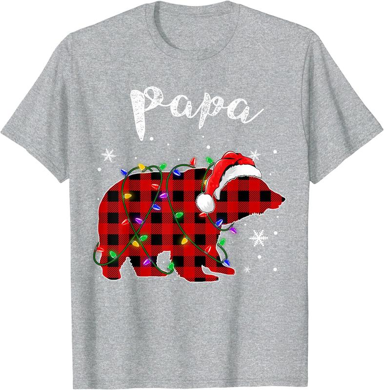 Red Plaid Papa Bear Buffalo Matching Family Pajama Christmas T-Shirt