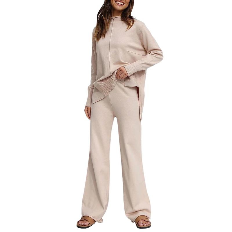 Dokotoo Lounge Sets for Women 2024 Fall 2 Piece Knit Outfits Long Sleeve Pullover Tops Wide Leg Pants Sweaters Tracksuits