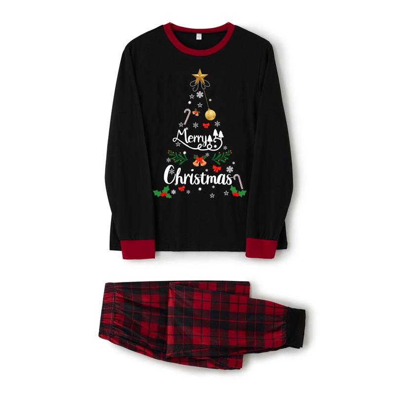 Matching Christmas Pajamas For Family, Letter & Snowflake Print Long-Sleeved Tops + Plaid Trousers Sleepwear Outfits