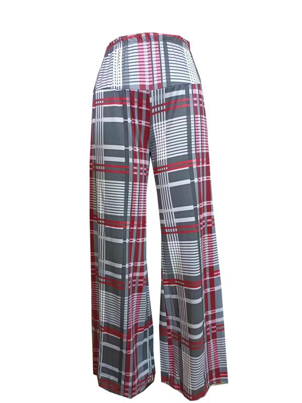 Women's Houndstooth   Plaid Print Elastic Waist Wide Leg Pants, Casual Comfy Trousers for Spring & Fall, Women's Bottoms for Daily Wear