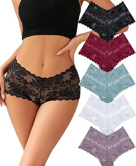 Women's Underwear Sexy V-Waist Shorts Underwear for Women Lace High Waist Cheeky Panties Bikini Panty