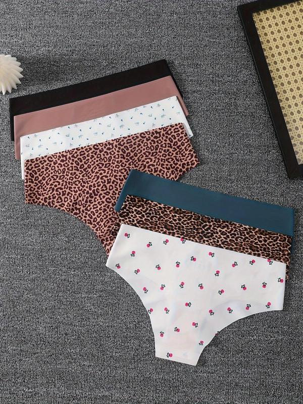 Women's 7pcs Floral & Leopard Print Seamless Panty, Soft Comfy Breathable Knicker for Daily Wear, Underwear for All Seasons