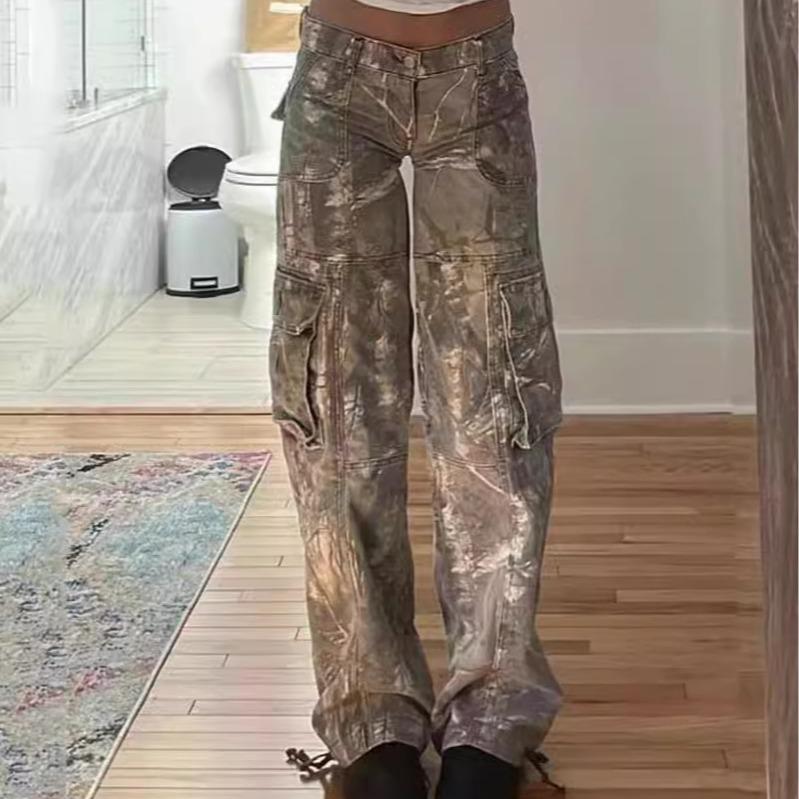 Overalls Hot Girl Baddies Camouflage Pants Straight Loose Low Waist Pocket