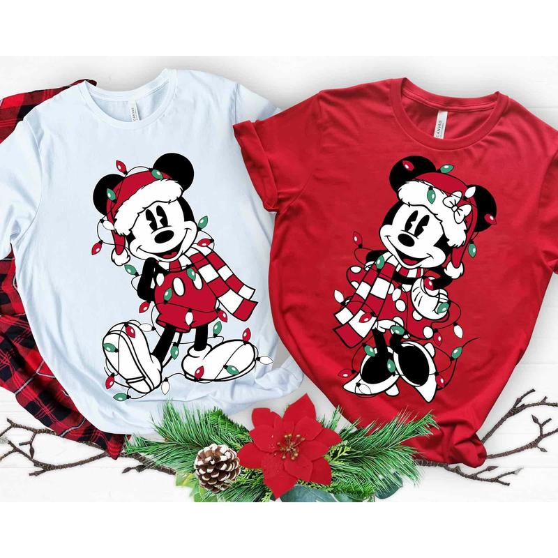 Mickkey Minniie Mouse Christmas Lights T-shirt, Very Merry Christmas Party, Holiday Couple Matching Shirts CTG29