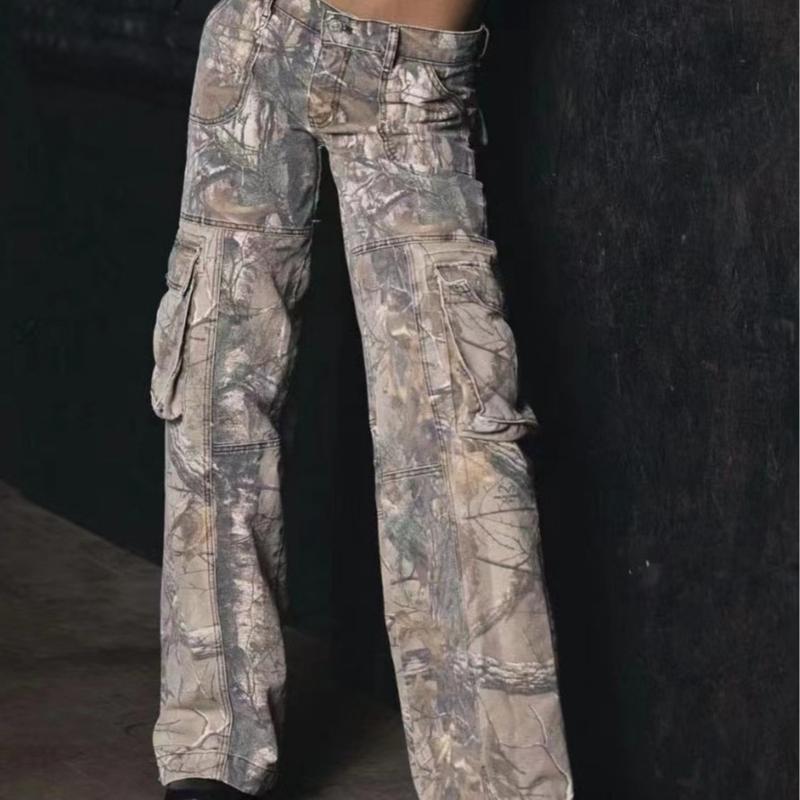 Overalls Hot Girl Baddies Camouflage Pants Straight Loose Low Waist Pocket