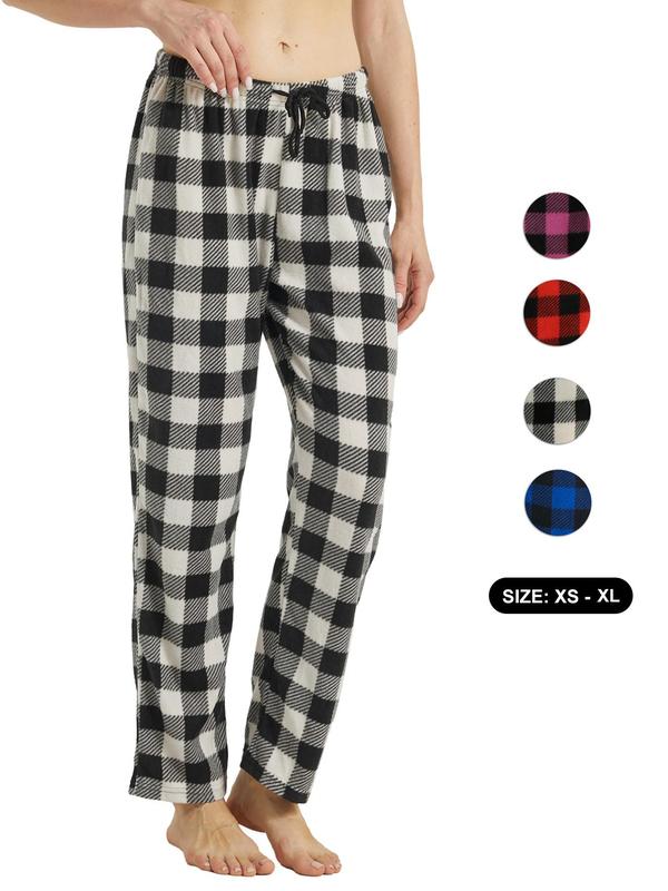 Women's Christmas Theme Plaid Print Drawstring Waist Soft Pajama Pants, Casual Comfy Fuzzy Sleep Bottoms for Winter, Lady's Sleepwear for Indoor Wear