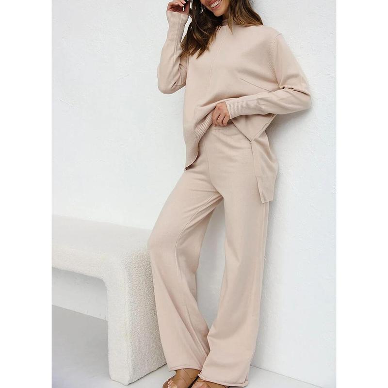 Dokotoo Lounge Sets for Women 2024 Fall 2 Piece Knit Outfits Long Sleeve Pullover Tops Wide Leg Pants Sweaters Tracksuits