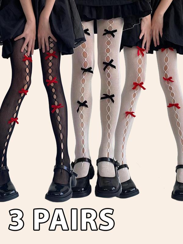 Women's Bow Decor Cut Out Tights, Comfy Breathable Thin Pantyhose for Daily Wear, Ladies Stocking for All Seasons