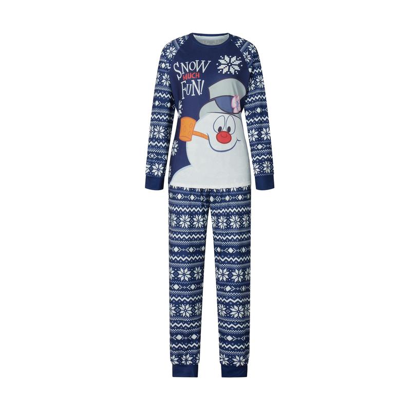 Snowman Print Matching Christmas Pajamas For Family Snowman Print Long Sleeve Tops and Snowflake Print Pants Sleepwear