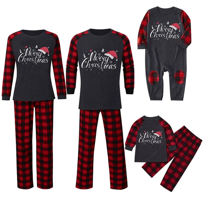 Family Christmas Matching Pajamas Set Red Plaid Adults Baby Long Sleeve Party Loungewear