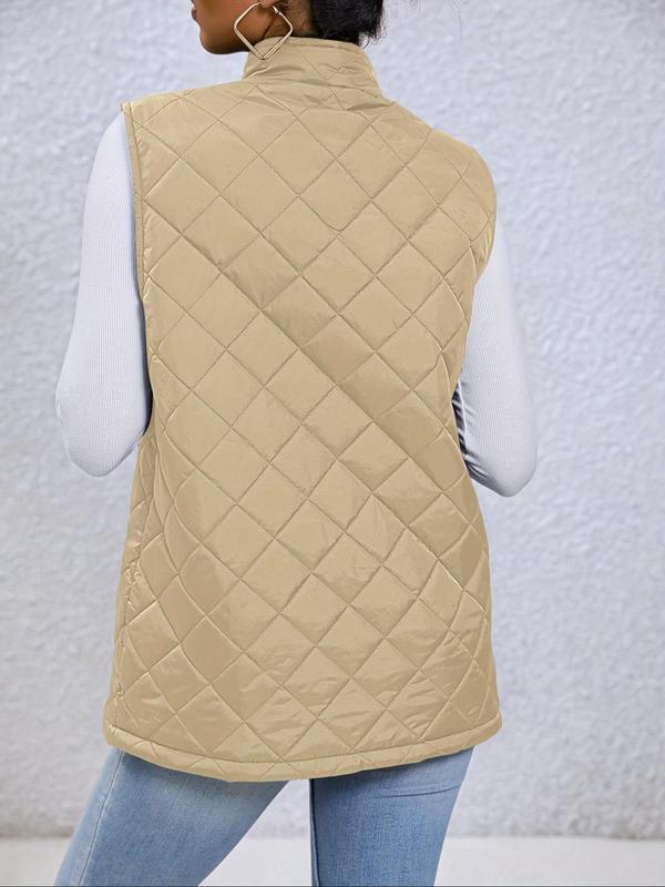 Women's Basic Solid Mock Neck Zip up Quilted Vest Coat, Casual Pocket Zipper Sleeveless Outerwear for Lady Fall & Winter, Minimalist Women's Clothes Tops for Daily Wear, Womenswear