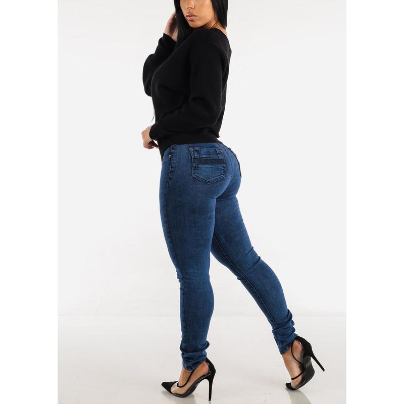 MX JEANS Mid Rise Levantacola Skinny Jeans Dark Acid Wash