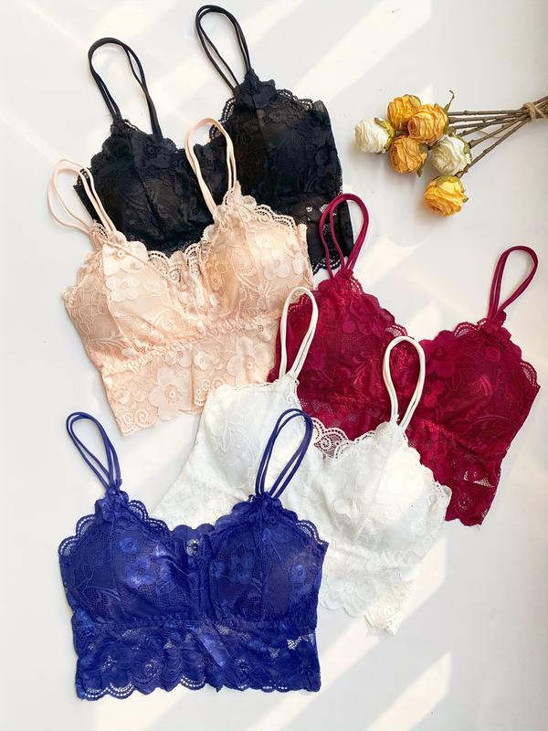 5-Pack Elegant Wireless Lace Sexy Bralettes with Removable , Soft Knit Material for Women's Daywear Lingerie - Assorted Colors Womenswear Comfortable Sexy Underwear Everyday Lady Style Padded